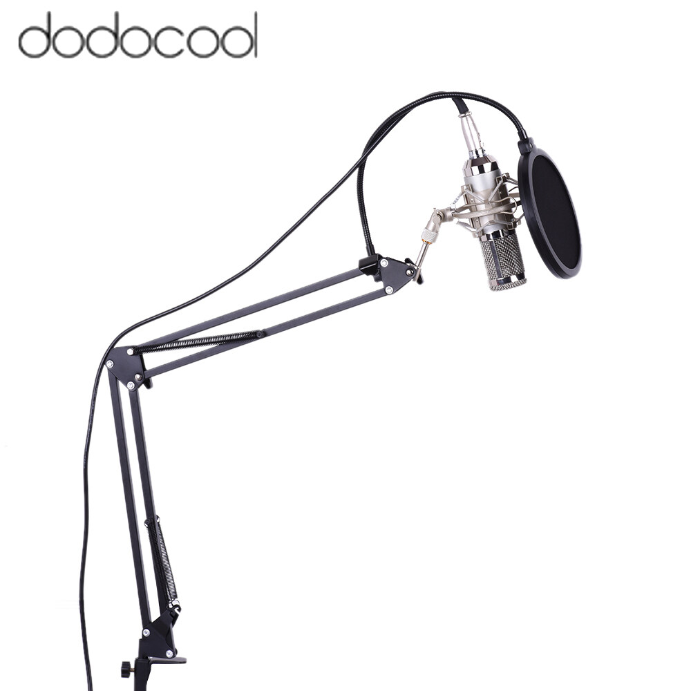 dodocool Professional Studio Broadcasting Recording Condenser Microphone Mic Kit Set 3.5mm with Shock Mount Adjustable Suspension Scissor Arm Stand Mounting Clamp Pop Filter