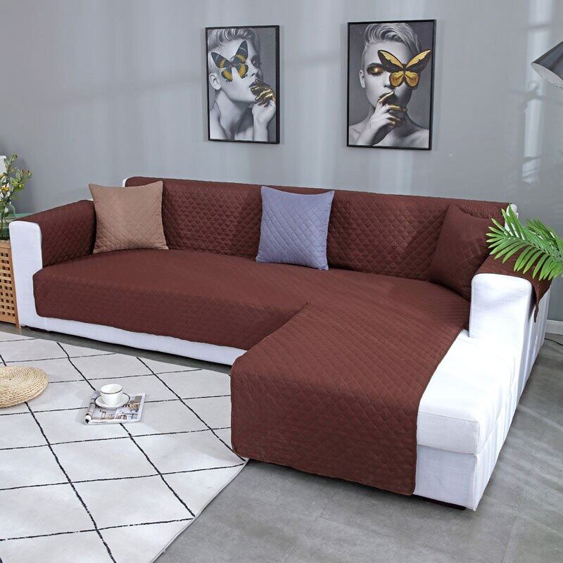 Waterproof Corner Sofa Cover for Living Room Non Slip L Shape Quilted Couch Cover Solid Slipcover Furniture Protector