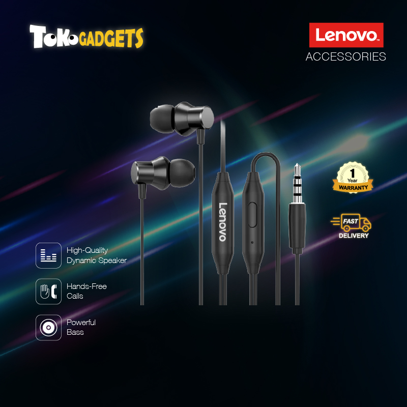 Lenovo HF130 Stereo In-Ear 3.5mm Metal Earphone with Mic For Smartphone Mobile PC - 1 Year Warranty