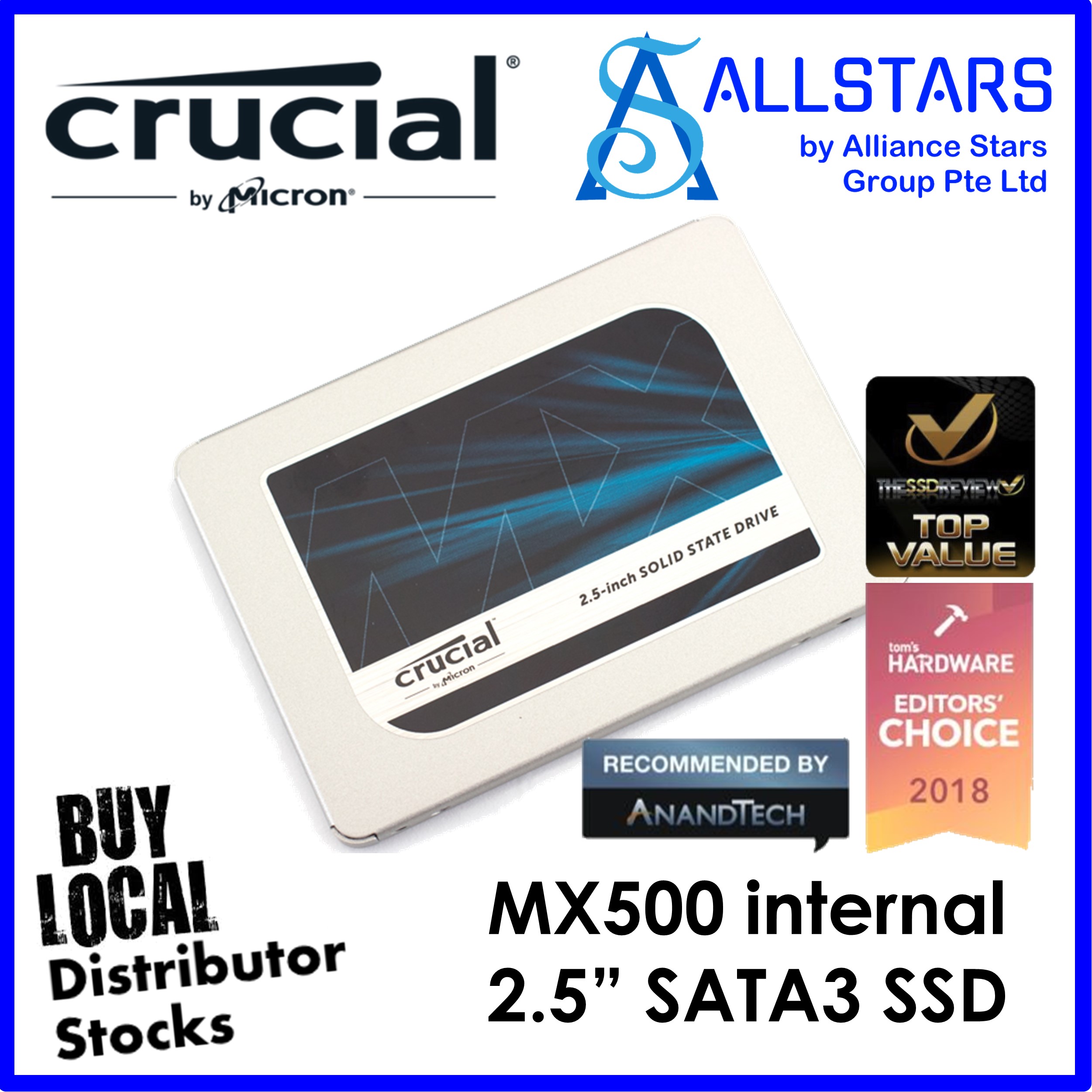 (ALLSTARS : We are Back / DIY Storage PROMO) Crucial 1TB MX500 / 2TB MX500 / Crucial MX500 1TB / Crucial MX500 2TB internal 2.5 inch SATA3 SSD (1TB : CT1000MX500SSD1 / 2TB : CT2000MX500SSD1) / Best No