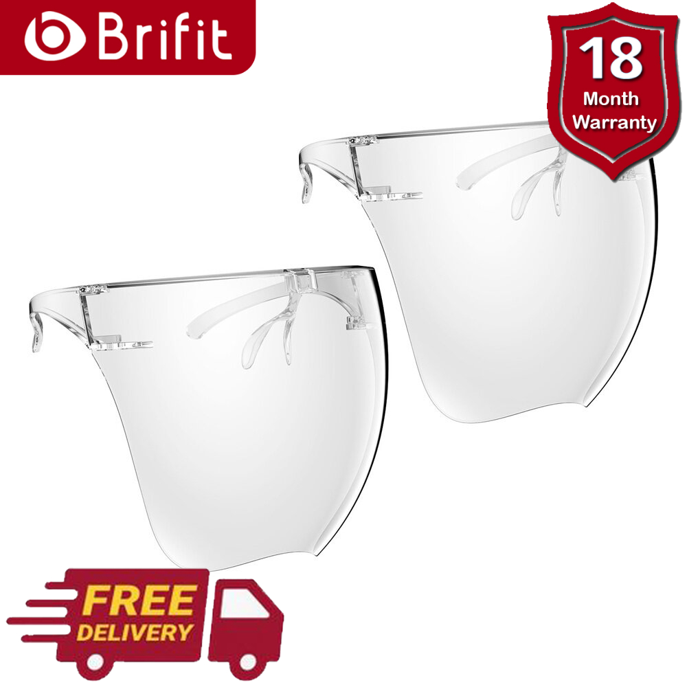 2Pack Brifit Newest Clear Face Shields, Unisex Full Face Mask with Glasses, Full Cover Protective Sunglasses, Fashion Tinted Eye Shield Protection