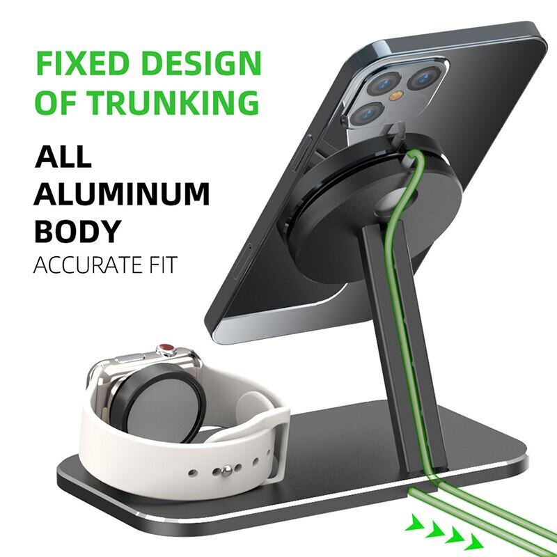 HOCE 2 in 1 MagSafe Phone Charger Holder Magnetic Desktop Wireless Charger Stand For iPhone 12 13 14 iWatch 7 6 5 Aluminum Fast Charger Support