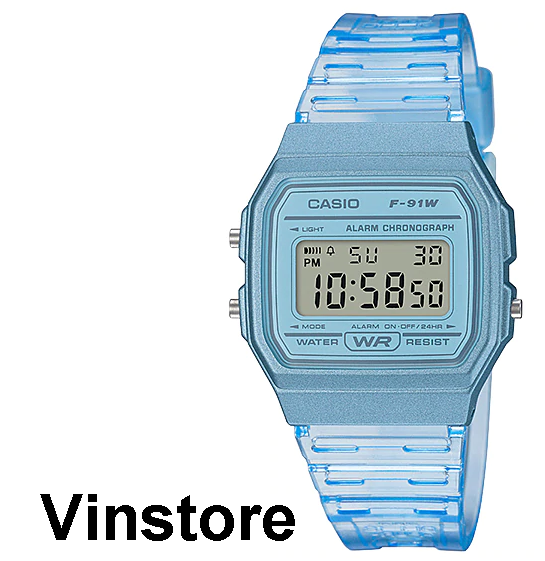 [Vinstore] Casio F-91 Transparent Blue Resin Band Army Digital Kids Men Women Watch F91WS-2D F-91WS-2 F-91 F-91WS-2D F91