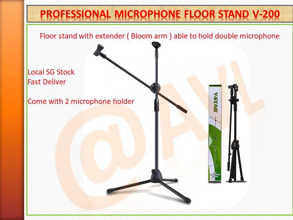 Professional Microphone floor stand , Bloom Arm included , able to hold up to 2 microphone , come with 2 microphone holder , LOCAL SG STOCK , FAST DELIVERY