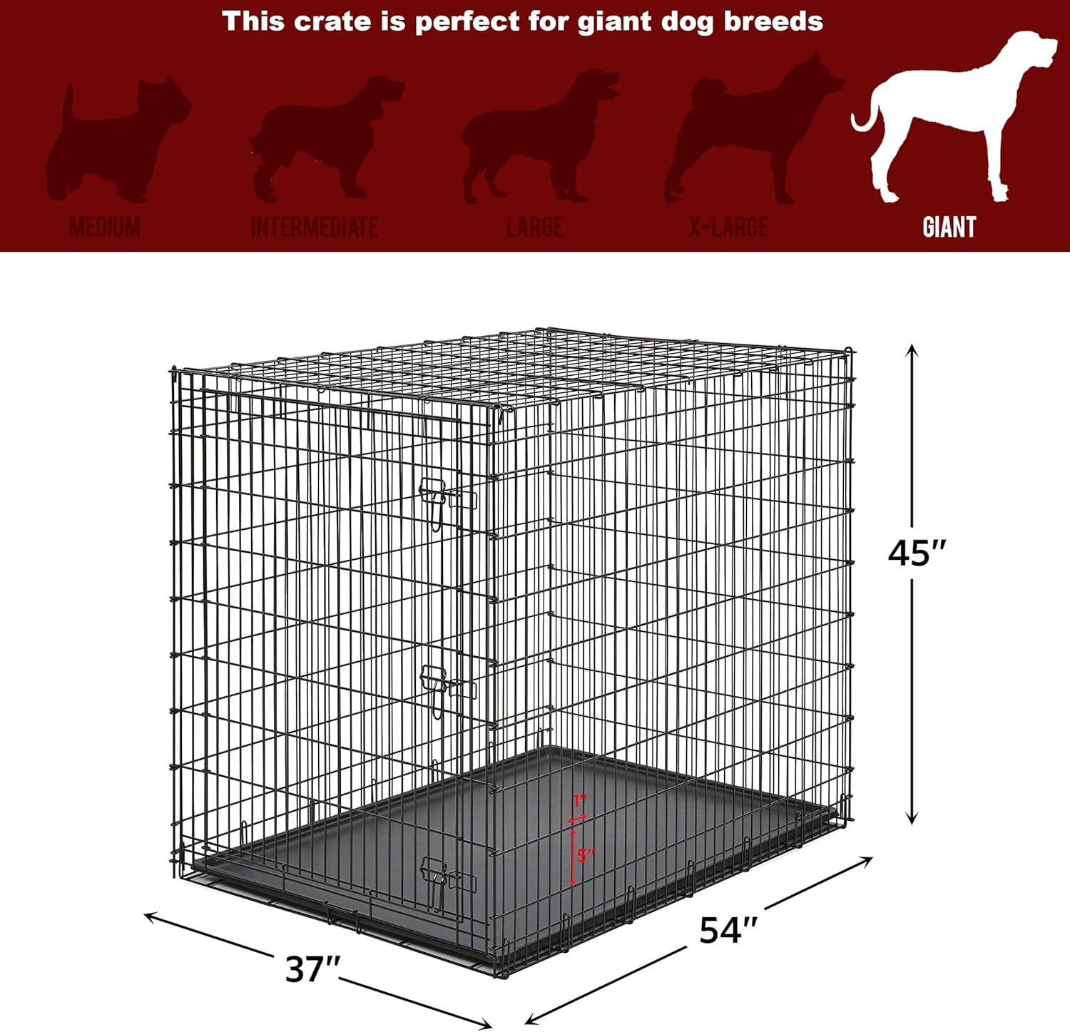 Midwest Homes for Pets Ginormous Single Door 54-Inch Dog Crate for XXL Dogs Breeds; Great Dane, Mastiff, St. Bernard, Drop Pin Assembly Requires Two People; Divider Panel Not Included; Black: SL54